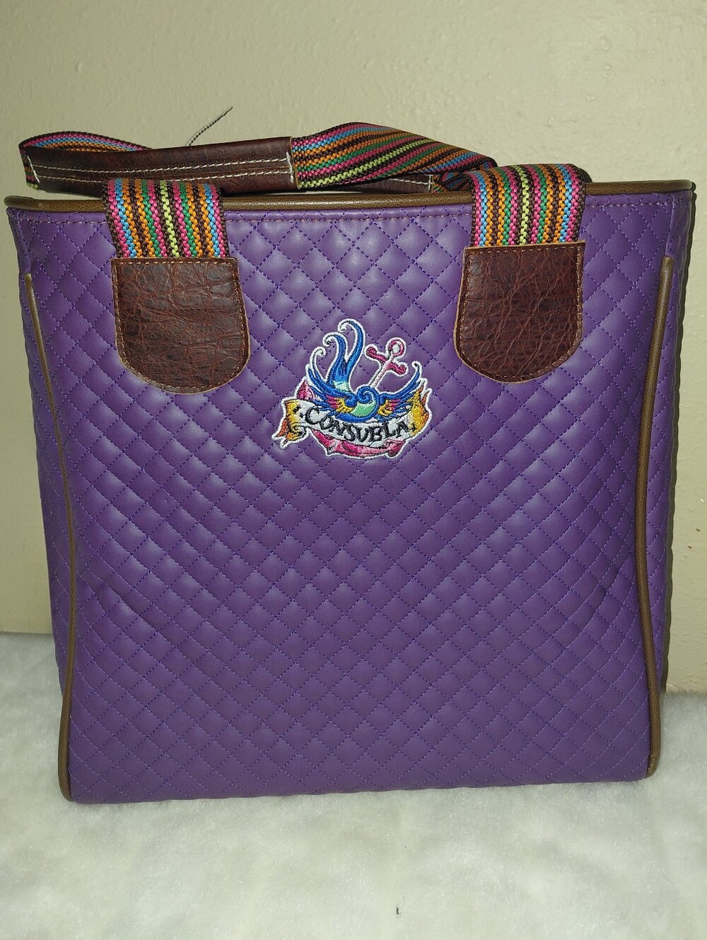 Consuela Purple Quilted Classic Tote with Multicolor Straps
